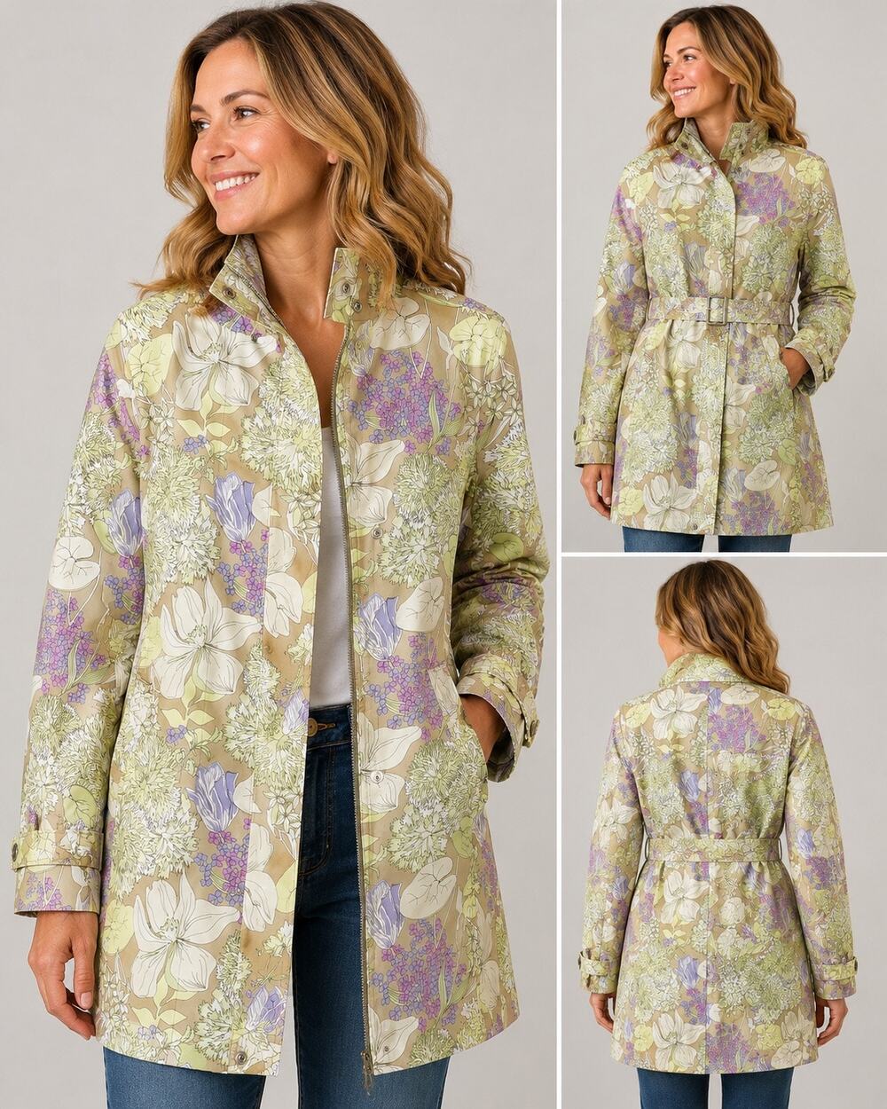 Mossimo Floral  Rain Jacket Womens Large Lined Trench Coat